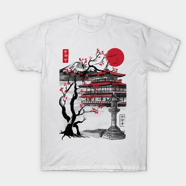 Temple of the Golden Pavilion sumi e T-Shirt by DrMonekers